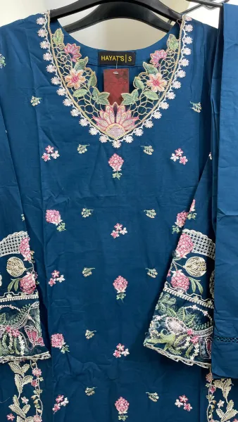 Pakistani Original Hayat Stitched Cotton Co-ords 2 Pcs _ Deep Sea Blue 